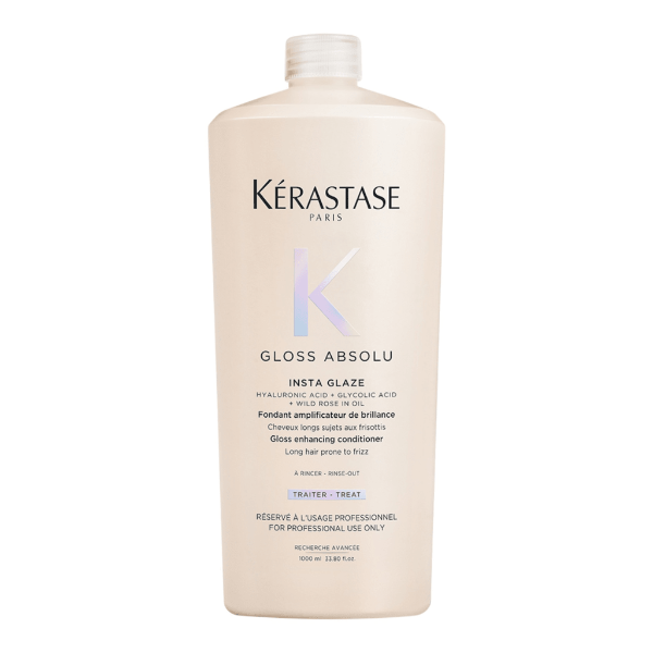 Kérastase Gloss Absolu Insta Glaze Conditioner 1000ml professional hydrating conditioner for long and frizz-prone hair, leaving hair smooth, soft and glossy with a salon-quality finish.