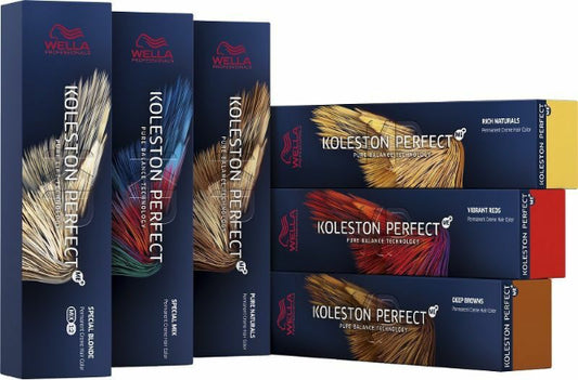 Wella Koleston Perfect Me+ Vibrant Reds 60ml professional permanent hair colour cream available in all Vibrant Reds shades for bold red, copper, and mahogany tones with brilliant shine and long-lasting colour.